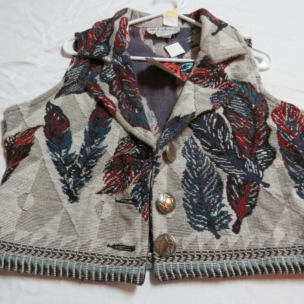 New Sz L Bohemian Feather Print #154 Women Vest